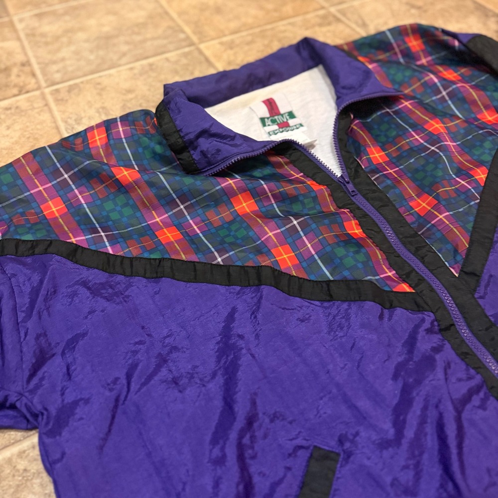 Active Exposure Vintage Purple Plaid Colorblock Windbreaker Jacket Womens 2X - Picture 12 of 16